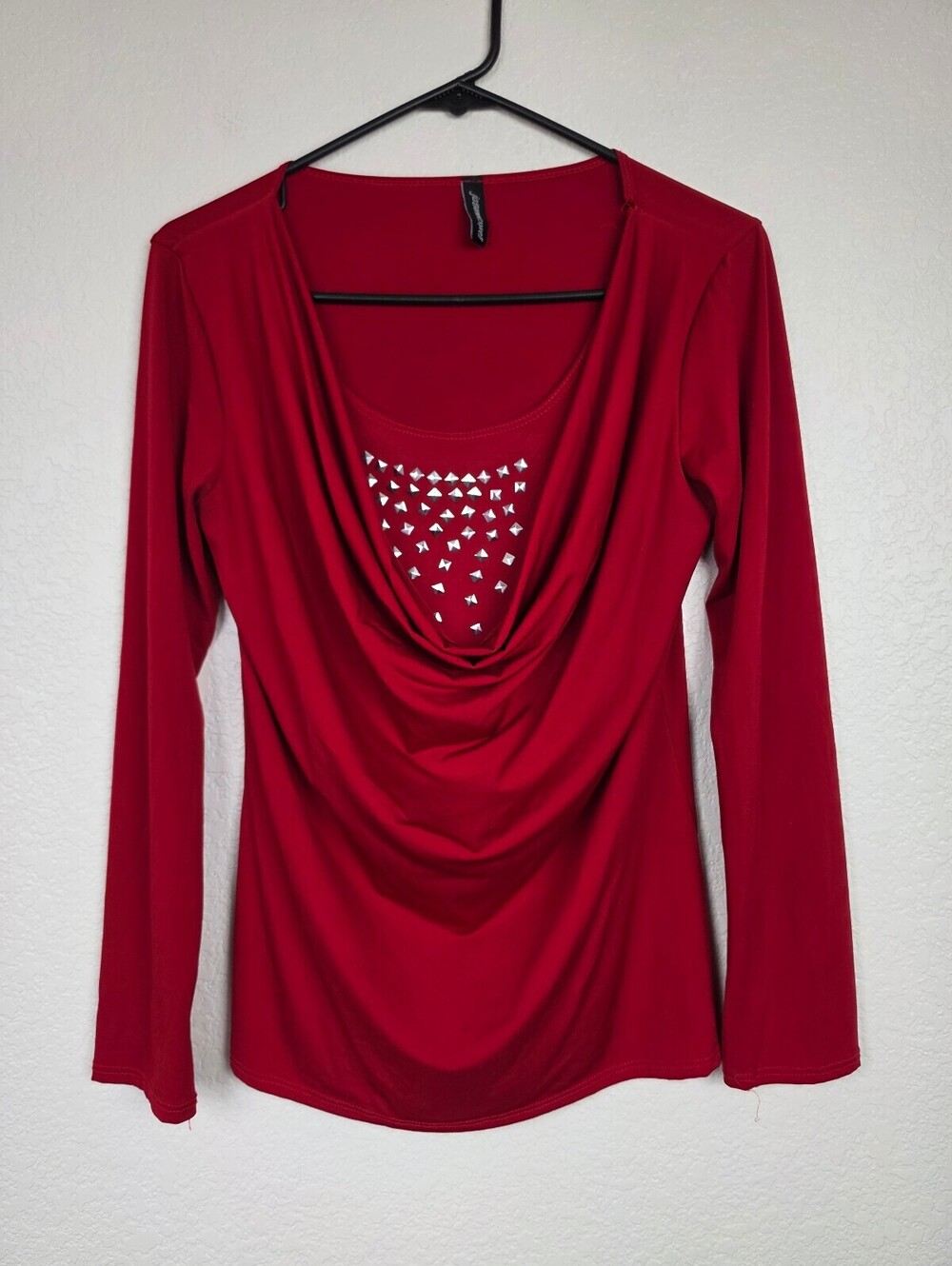 Jason Maxwell Red Long Sleeve Top with Cowl Neck and White Accent
